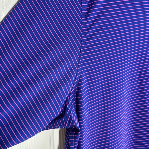 B Draddy Sport Shirt Men's XL Pink Blue Striped Golf Polo Performance Stretch - Picture 9 of 9